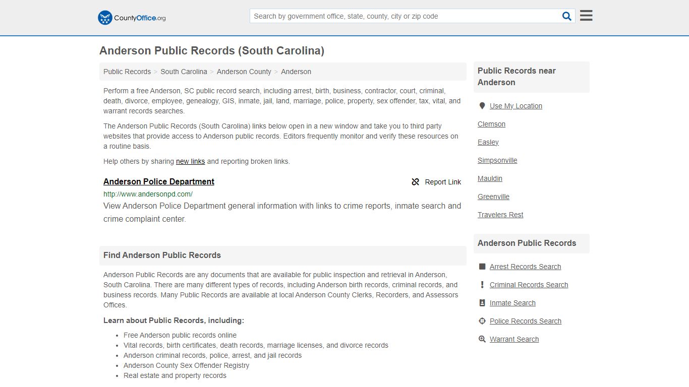 Public Records - Anderson, SC (Business, Criminal, GIS, Property ...